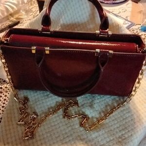 Elegant Burgundy Handbag with Gold Chain By Zara